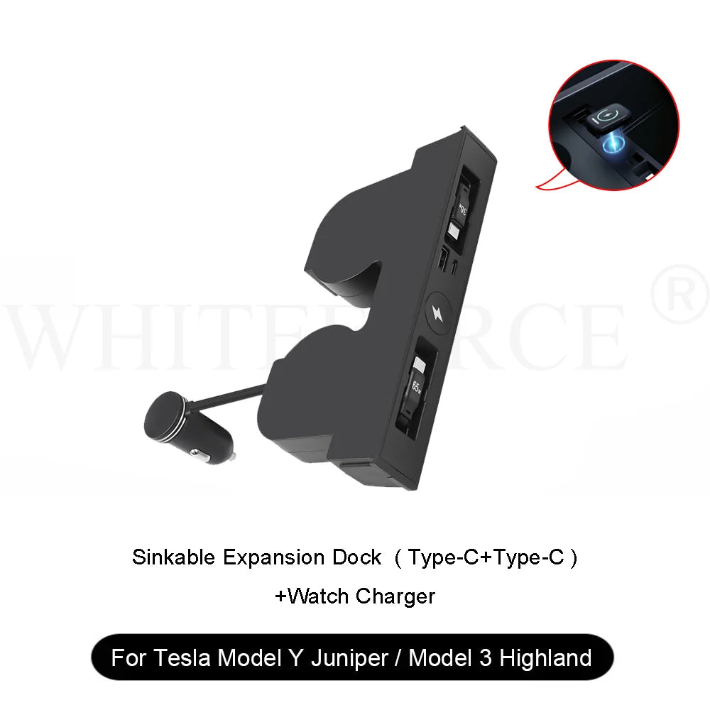 For Tesla Model Y Juniper Fast Charger USB Shunt Docking Station for Model 3 Highland Sunken Adapter Powered Splitter Extension