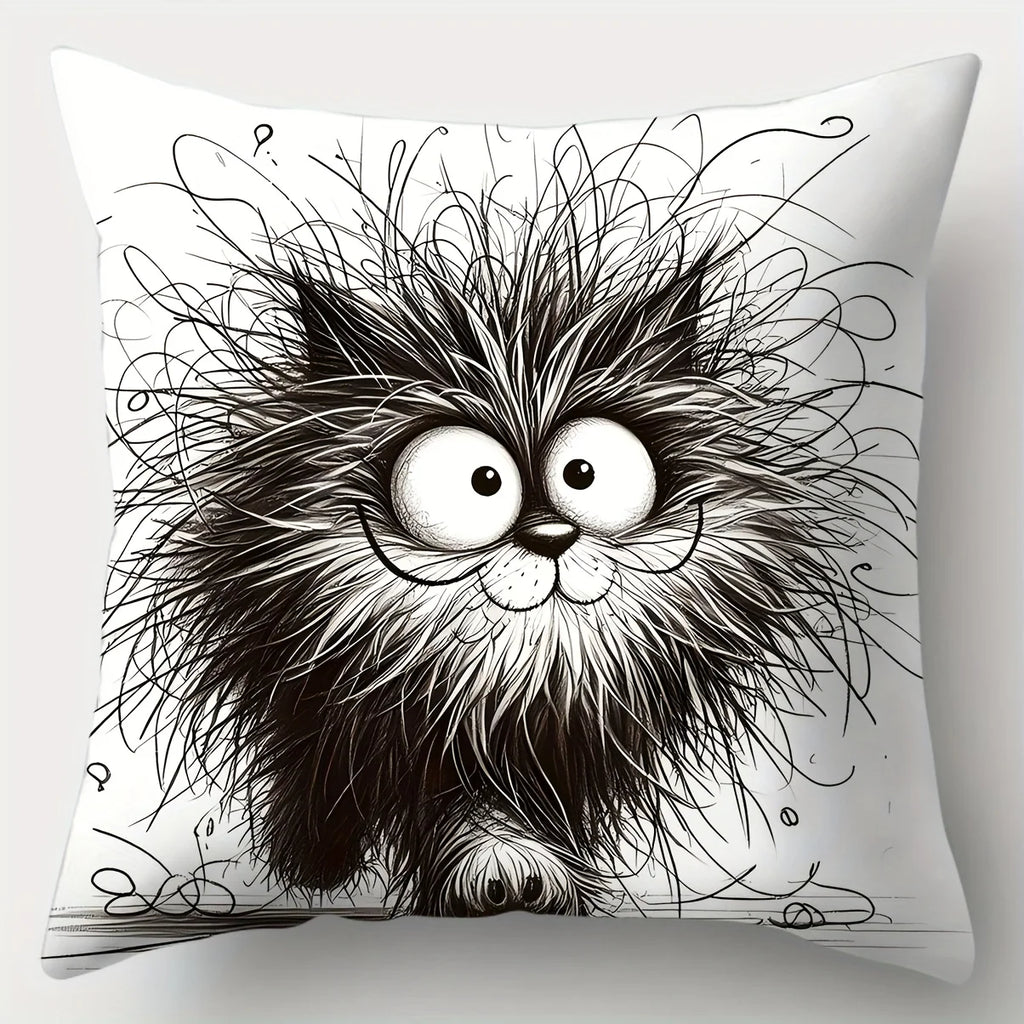4Pcs Cute Cat Pillow Covers - Modern Cartoon Design, Zipper Closure, Polyester Material, Home Decor for Living Room Sofa