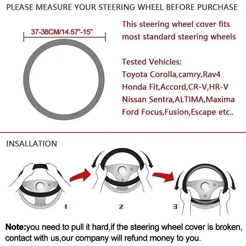 38CM suitable for Skoda Octavia Rapid Kodiaq Kamiq KAROQ carbon fiber suede car steering wheel cover accessories
