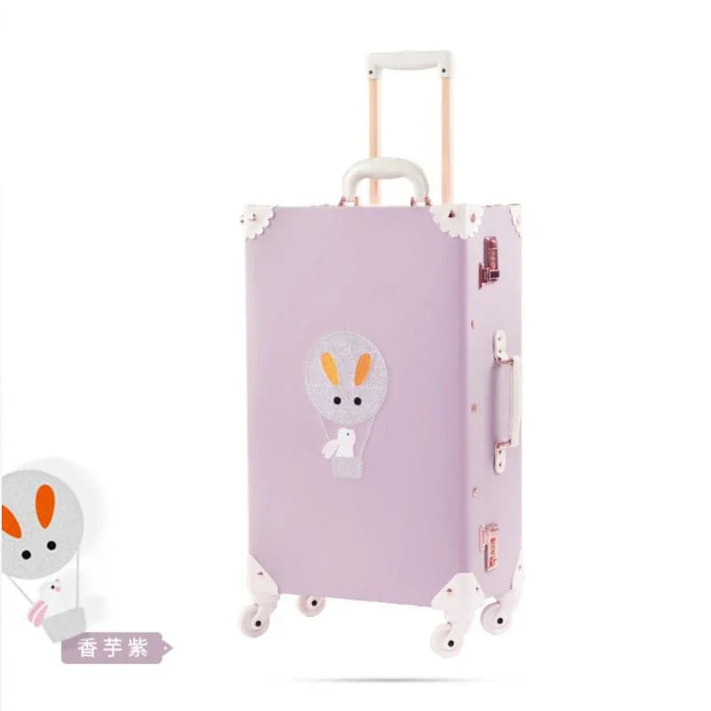 20 "22" 24 "26  Retro Travel Suitcase PU Leather Luggage Set With Wheels Rolling Trolley Case Pink Big Capacity Portable Valise