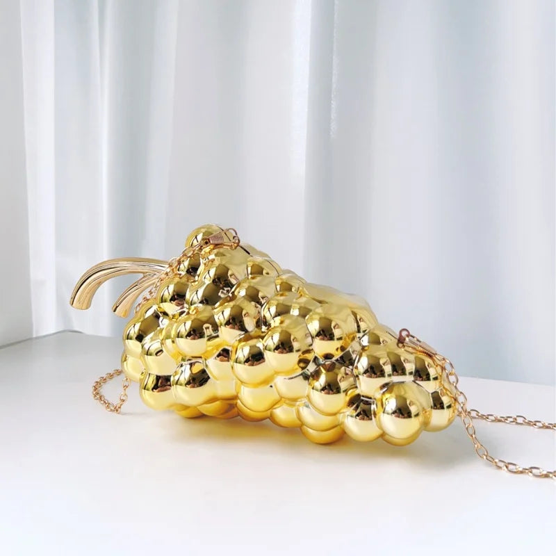 Acrylic Creative Design Grape Shaped Electroplated Banquet Bag Trendy Glossy Irregular Shaped Clutch Bag Wedding Purse Handbags