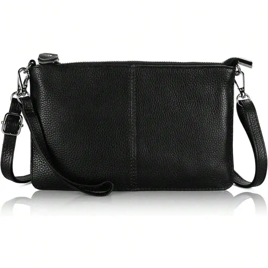 Genuine Leather Wristlet Clutch Wallet Purses Small Crossbody Bags Shoulder Handbag For Women, Silvery Zipper