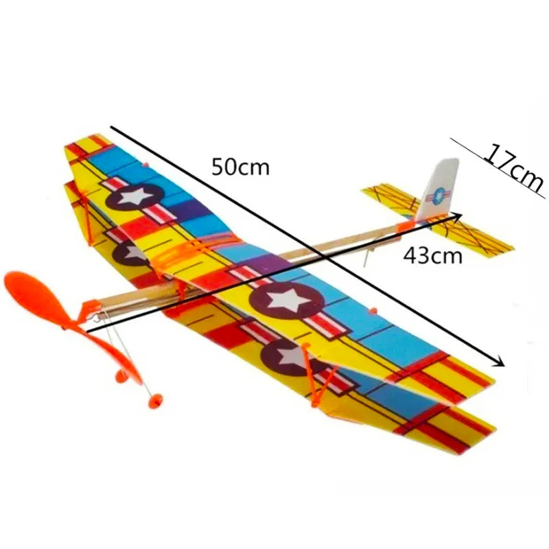 50cm Rubber Band Powered Bipplane Glider Aircraft DIY Foam Plane Model Educational Airplane Toy for Kids Outdoor Sport Toy Gift