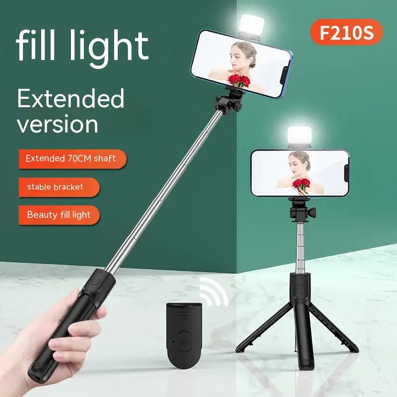 All In One Portable Tripod for iphone Selfie Stick With Fill Light Extendable Phone Stand for Live streaming BT Remote Control