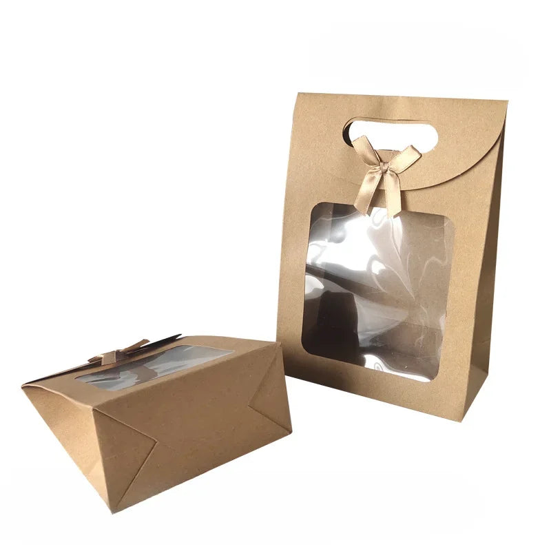 10/20pcs Transparent Window Gift Bags For Wedding Birthday Home Party White Black Packaging Box Baking Takeaway Bag