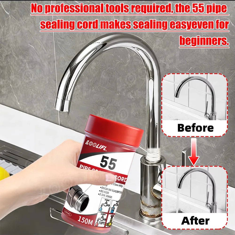 LOOLIFL 55Professional Pipe Sealing Cord Thread Seal Tape Alternative for Hot/Cold Water,Gas Pipeline Plumbing Sealing Solution