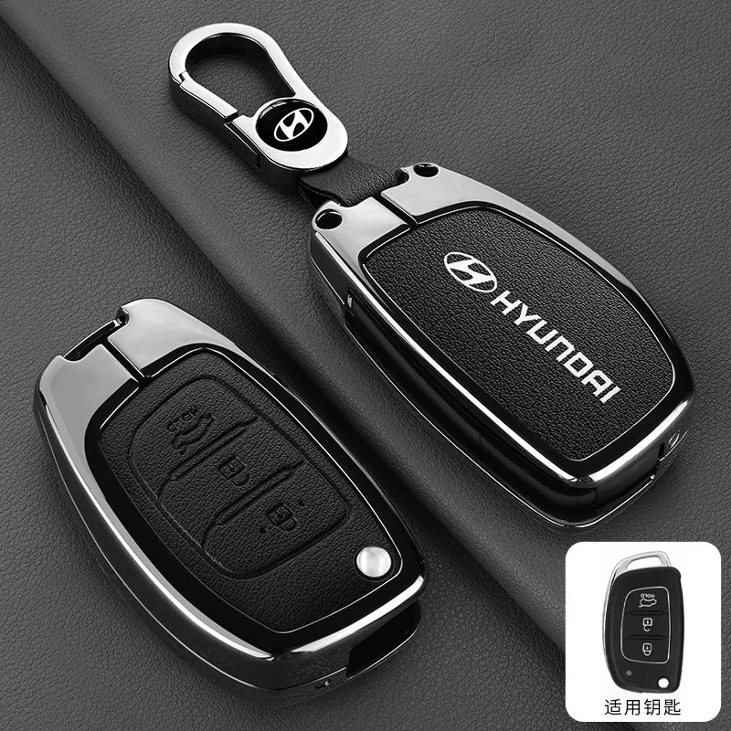 Zinc Alloy Leather Car Remote Key Case Cover For Hyundai Solaris Accent Tucson l10 l20 l30 IX35 Kia K2 K5 Rio Auto Accessories