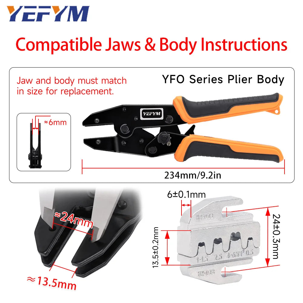 1 Pcs Crimping Jaws YFO 9 Inch Crimping Pliers Interchangeable Crimping Die For Tube/Insulated/Bare Terminals Replacement Die