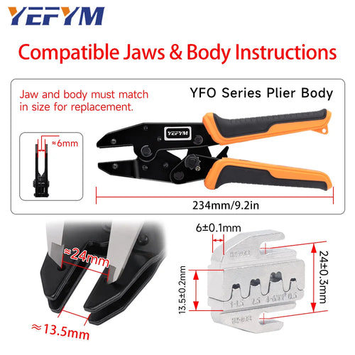 1 Pcs Crimping Jaws YFO 9 Inch Crimping Pliers Interchangeable Crimping Die For Tube/Insulated/Bare Terminals Replacement Die