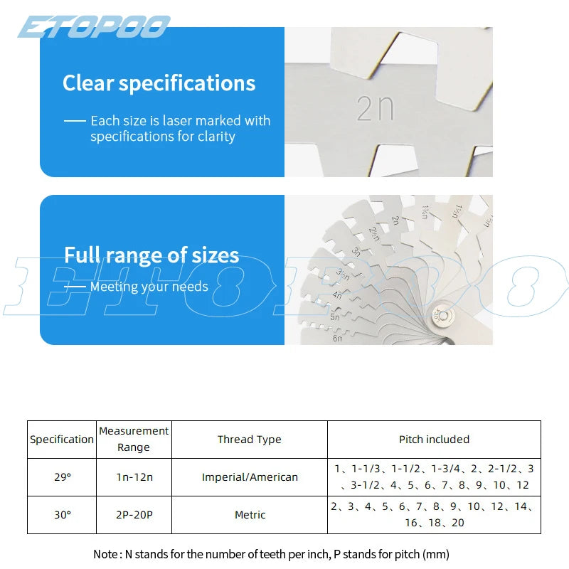 T Thread Gauge ACME 29 / 30 Optional Screw Pitch Measuring Tool Screw Thread Pitch Gauge