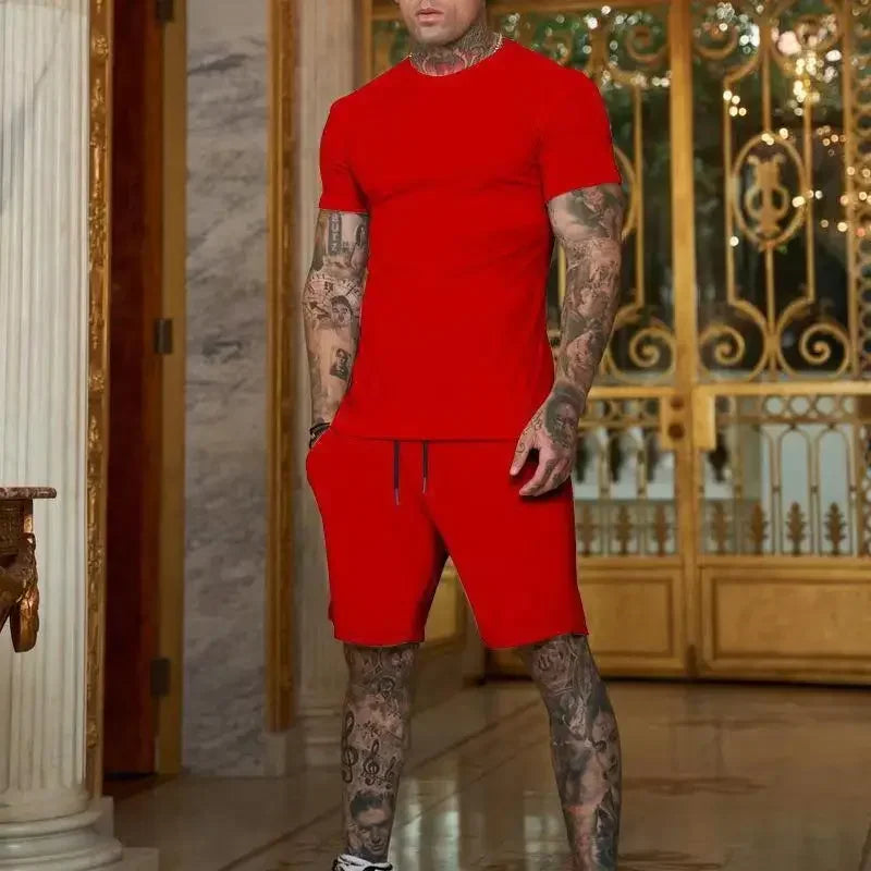 Fashionable and casual summer outdoor sports suit men's breathable T-shirt shorts casual and fashionable two-piece set tracksuit