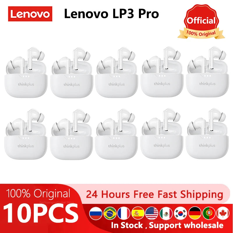 10pcs Lenovo LP3 Pro Wholesale 2pcs Original LP3 Pro Wireless Bluetooth Headphones HiFi Stereo Earbuds Noise Reduction With Mic
