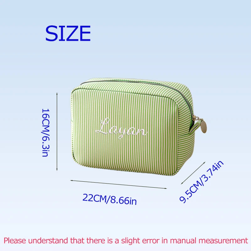 Customised Embroidery/Standard Style 2 Options, High-Look Striped Clutch, Large Capacity Makeup Bag, Back-to-School Season! Gift
