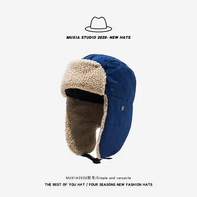 Men's Winter Keep Warm Bomber Hats Thick Windproof Lamb Wool Outdoor Skiing Cap