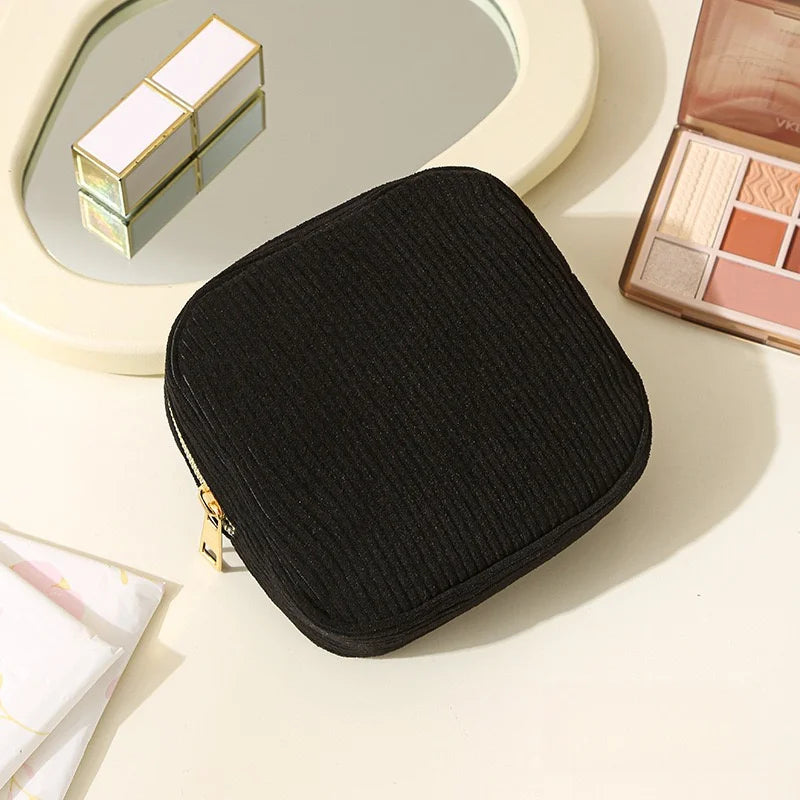 Compact Makeup Bags for Travel, Featuring Zippers, Earphone Storage, Sanitary Napkin Compartments
