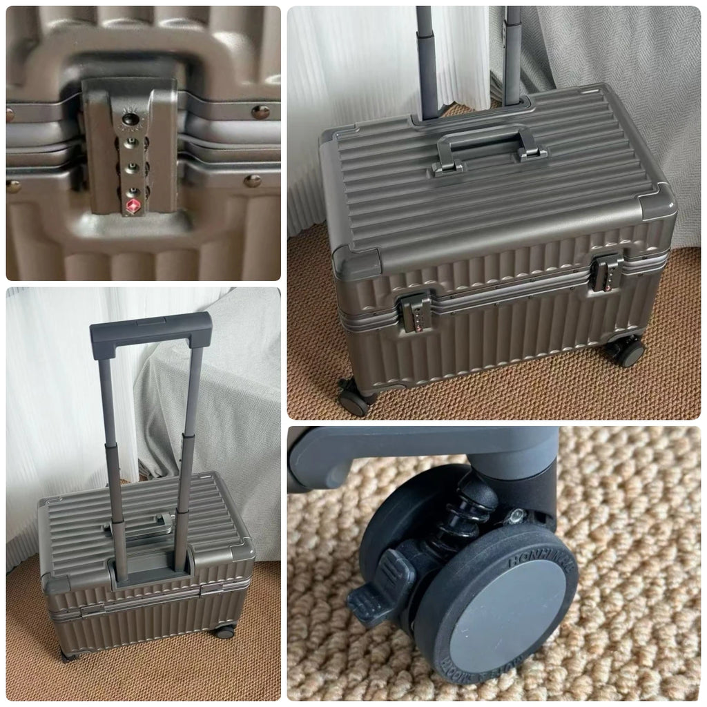 Top Opening Rolling Luggage 18/20 Boarding Carry-on Travel Photographer Suitcase PC Material with Aluminum Alloy Frame TSA Lock