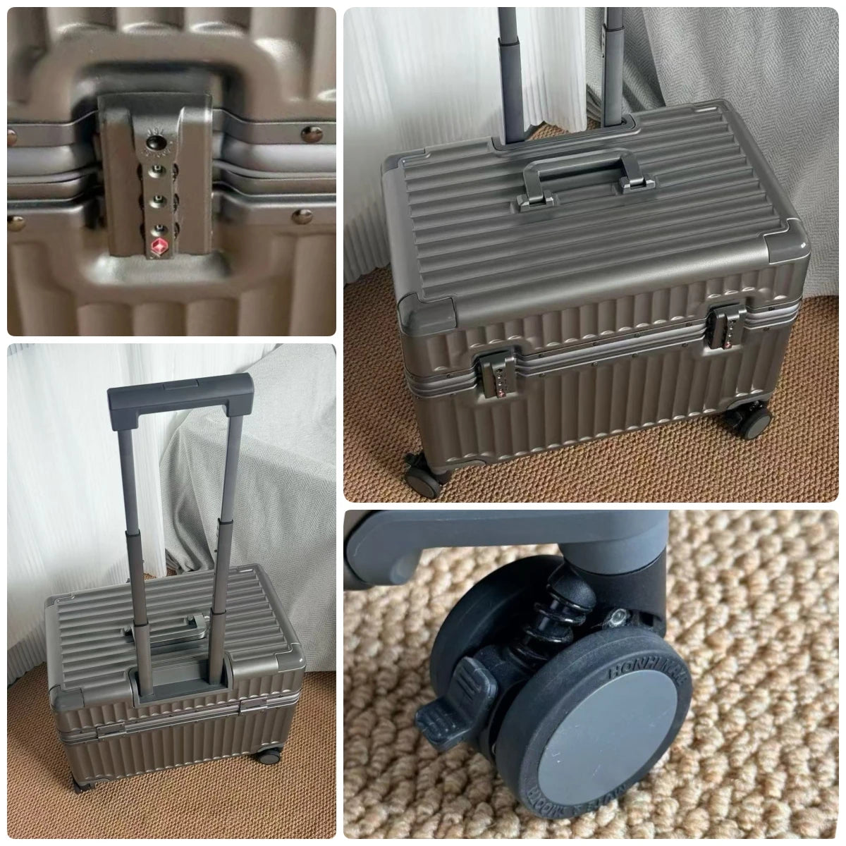 Top Opening Rolling Luggage 18/20 Boarding Carry-on Travel Photographer Suitcase PC Material with Aluminum Alloy Frame TSA Lock