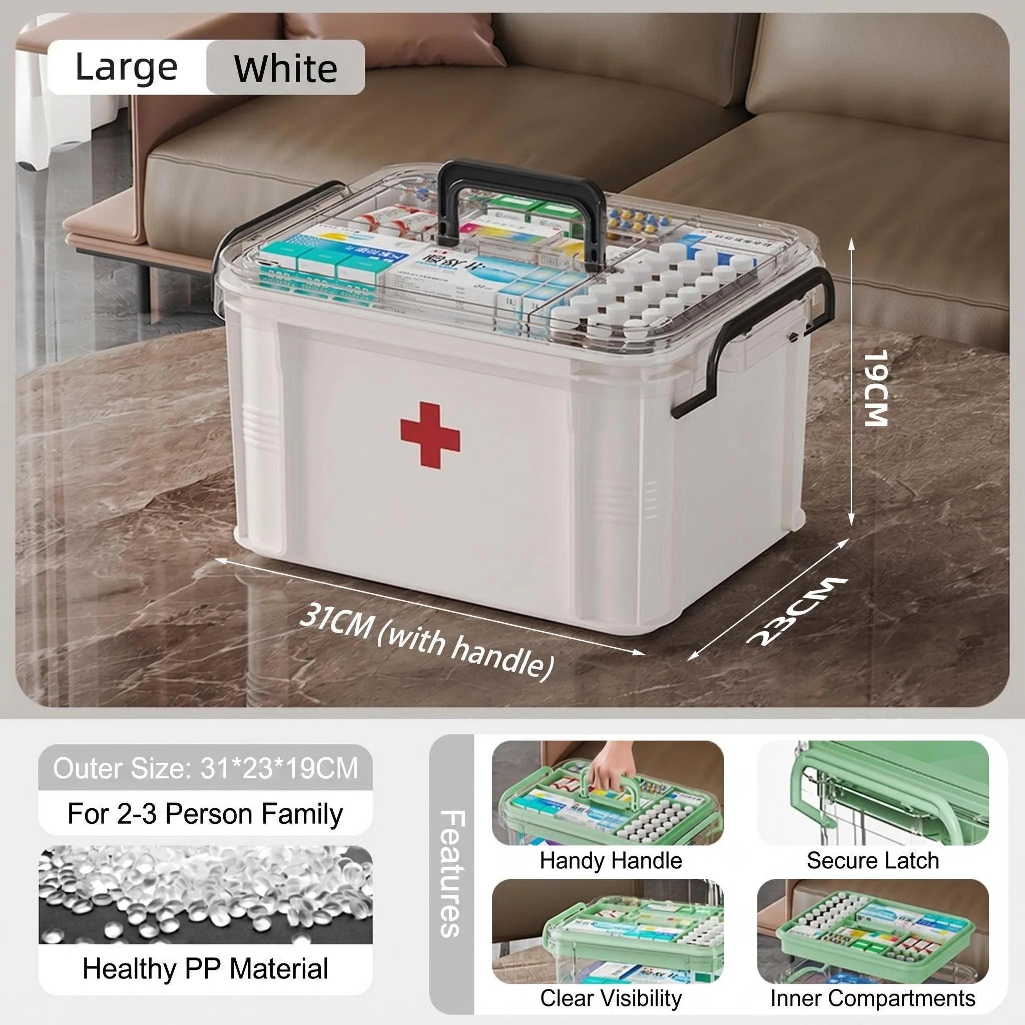 Transparent Double-Layer Medical Box Portable First Aid Medicine Box Home Handheld Large Capacity Child Medication Organizer