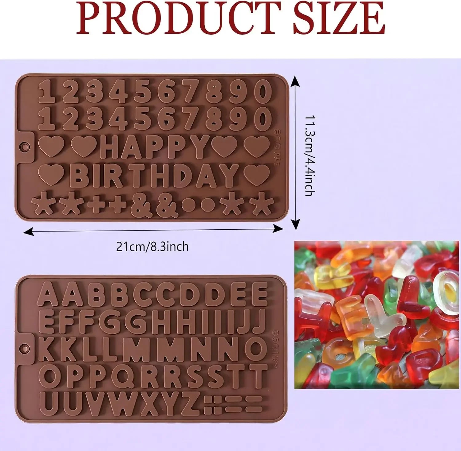 2 pcs Number Chocolate Molds and Letter Silicone Molds,kitchen utensils,with Happy Birthday Cake Decorations Symbols,for Chocolate, Candy, ice cubes,cake cookies (Brown)