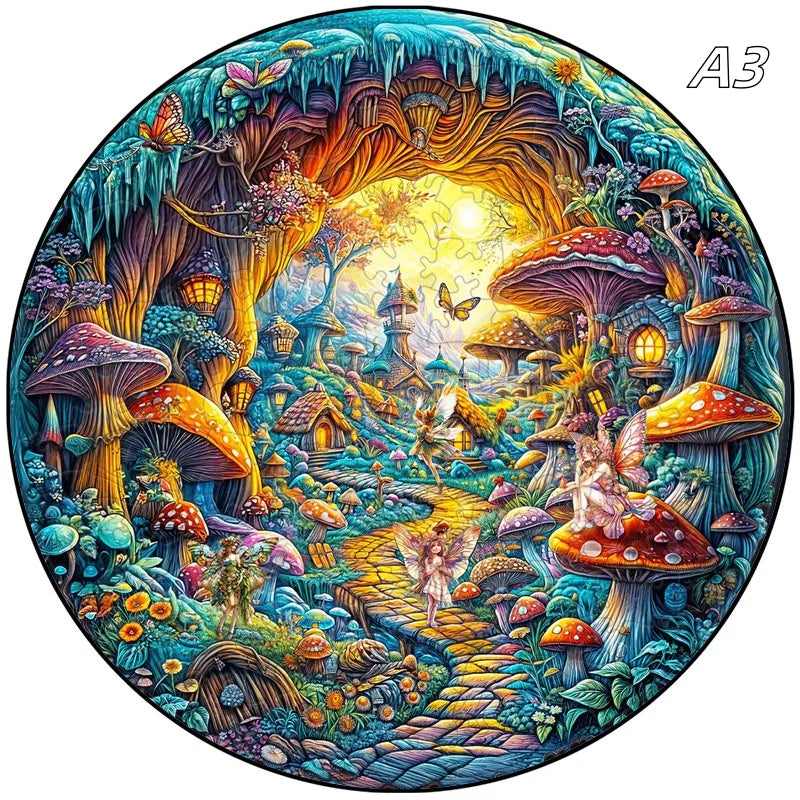 3D Mushroom Village Wooden Jigsaw Puzzle Montessori Games Puzzles Animal Toy for Adults Kids Exquisite Pattern Birthday Gift
