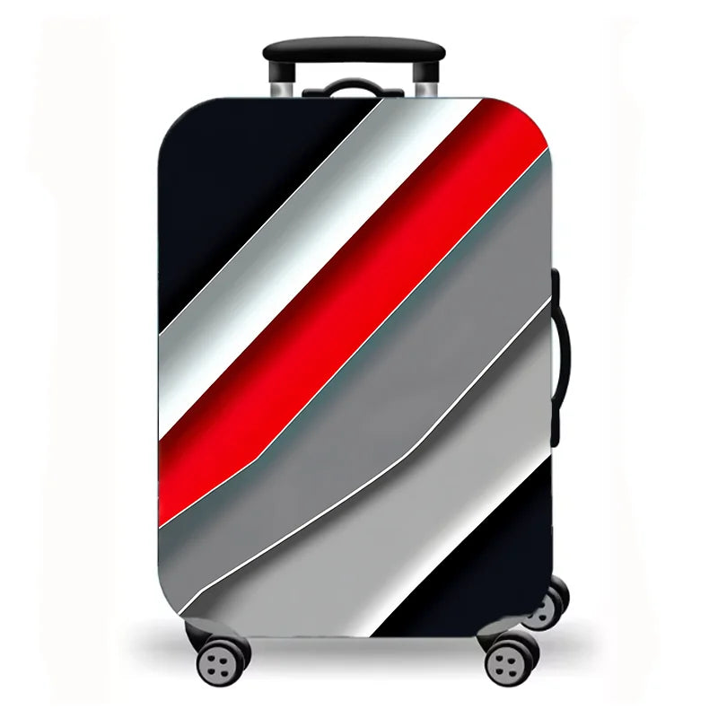 Luggage cover, abstract fluid corrugated lines, black red gold printed elastic protective cover, modern suitcase dust cover