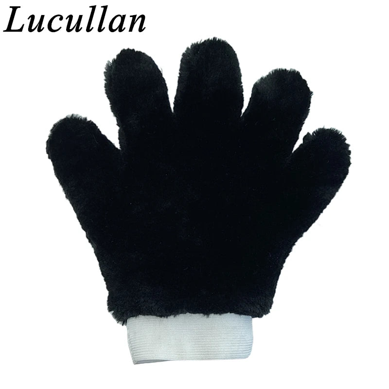 Lucullan Double Side Synthetic Wool Paw Mitt Super Soft Scratch Free 5-Finger Car Detailing Glove