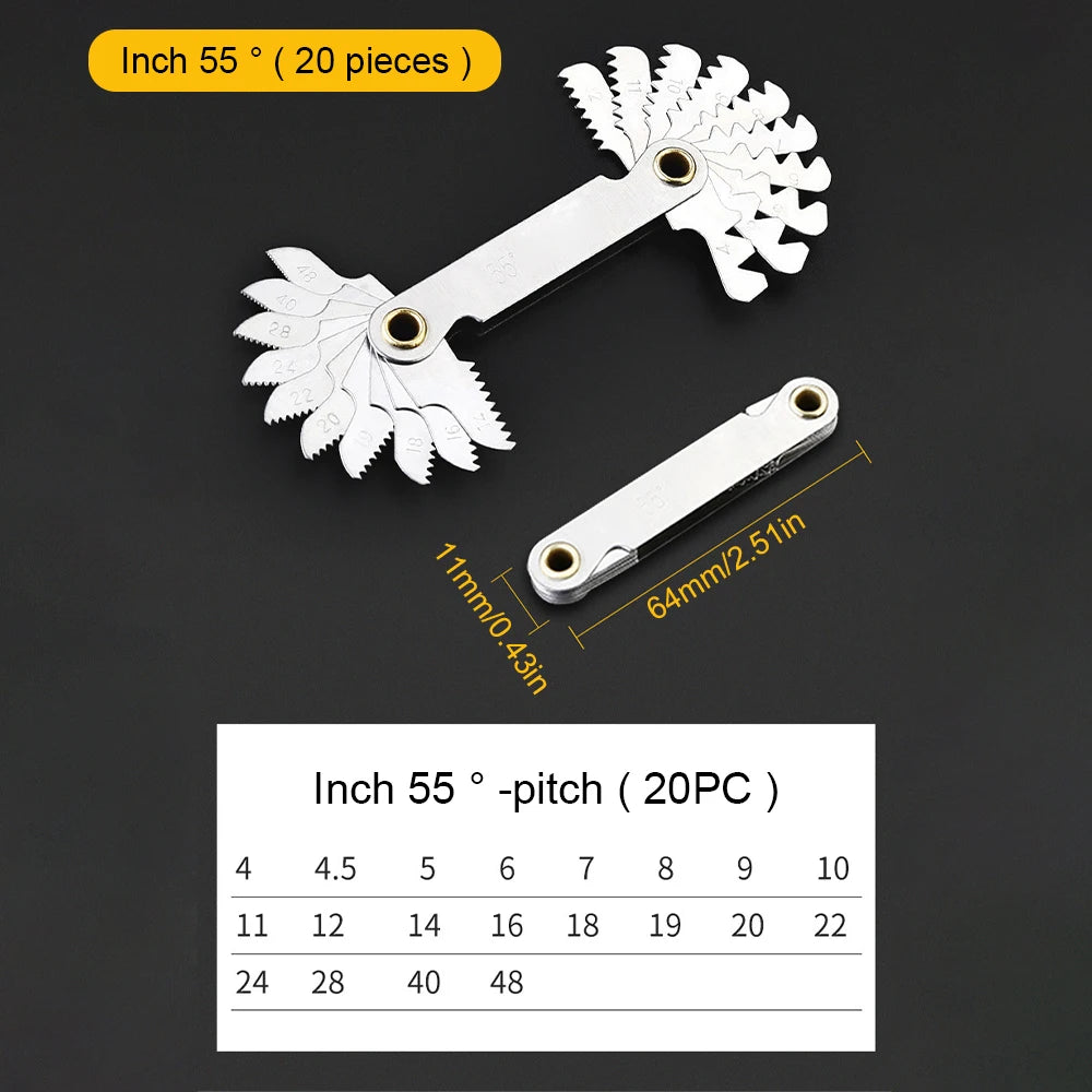 Thread Pitch Cutting Gauge Set Inch 55° Metric 60° Thread Gauge Measuring Tools Thread Pitch Cutting Gauge Tool