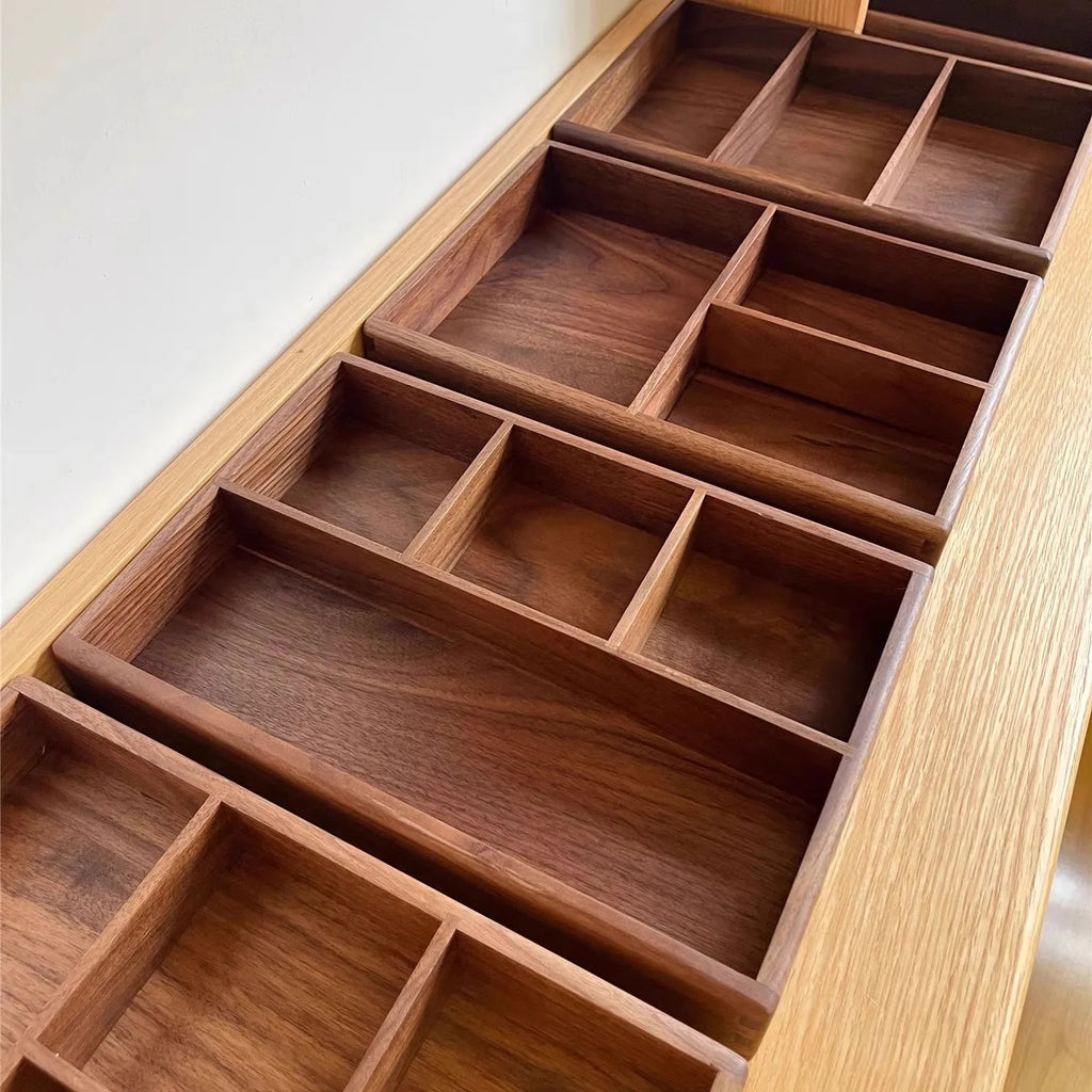 Compartment Solid Walnut Desk Organizer Precision-Crafted Wooden Storage Box for Office Supplies & Stationery