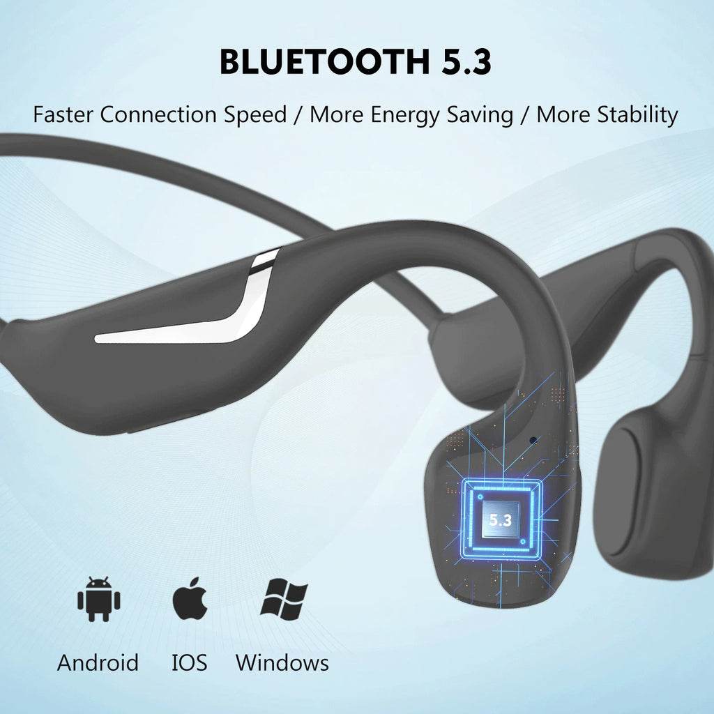 Bone Conduction Bluetooth Headphones BT5.3 with Dual Batteries Offer Ultra-Long Battery Life for Sports, Night Running and Cycli