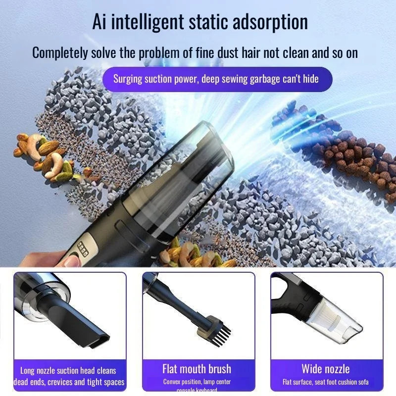 Strong Suction High Power Cordless Car Vacuum, Portable Handheld Vacuum Cleaner for Car & Home Use with Battery
