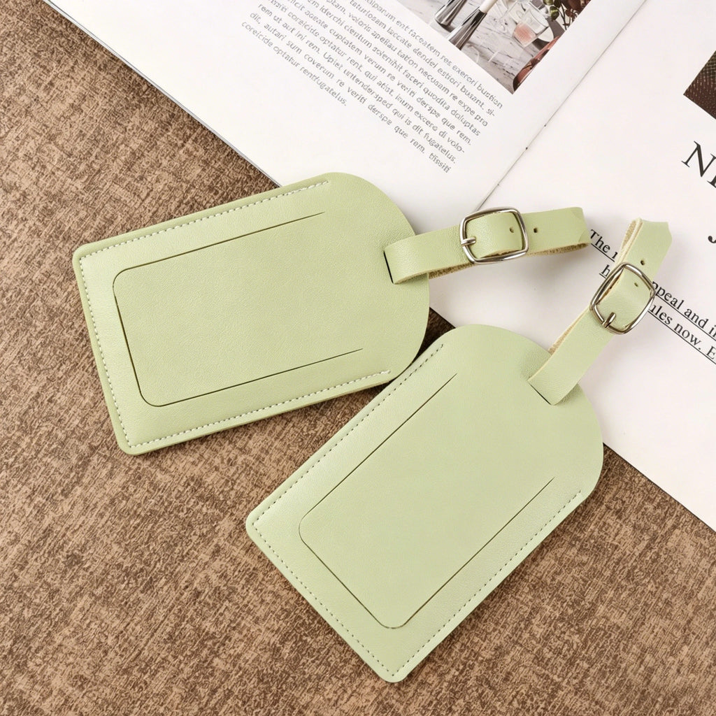 Fresh Light Green Leather Luggage Tag, Adjustable Anti-Lost Baggage Identifier Card, Essential Travel & Business Trip Accessory