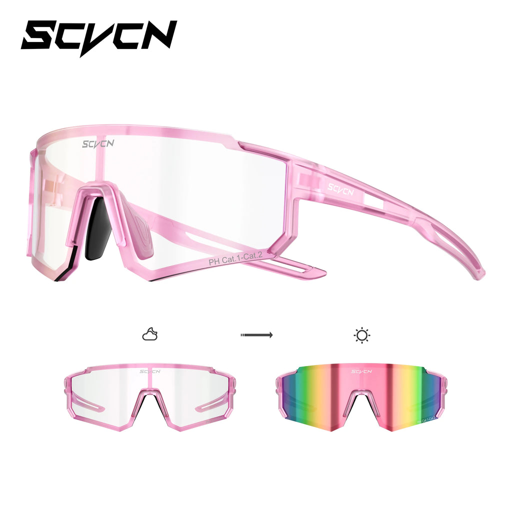 SCVCN UV400 HD Photochromic Hiking Glasses Sports Sunglasses Outdoor Road Fashion Cycling Glasses Windproof MTB Bike Sunglasses
