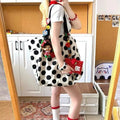 Super Large Capacity Korean Polka Dot Shoulder Bag Retro Fashion Shopping Bag Literary Work Commute Versatile Canvas Handbag Gif
