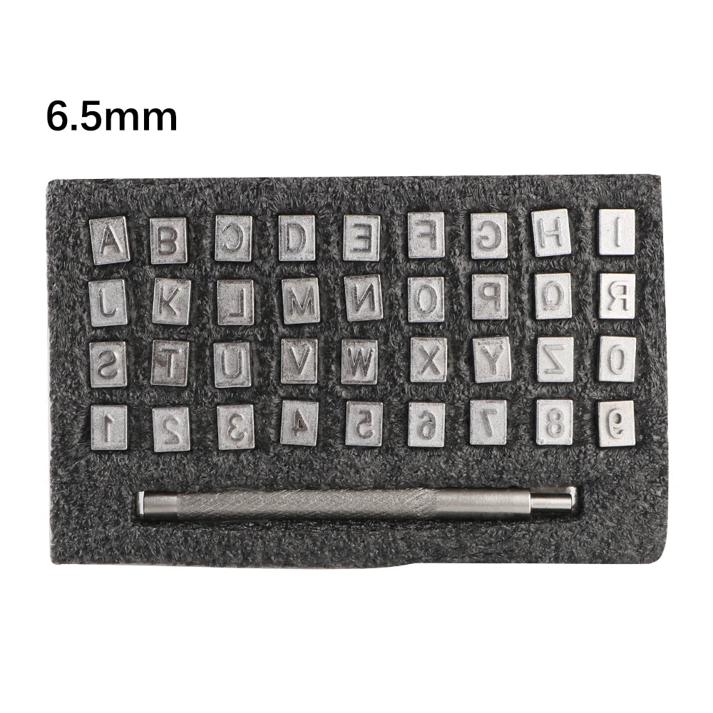 37Pcs Letters Stamping Kit Stamp Punch Tools Metal Alphabet Number Leather Embossed Tools 6.5mm