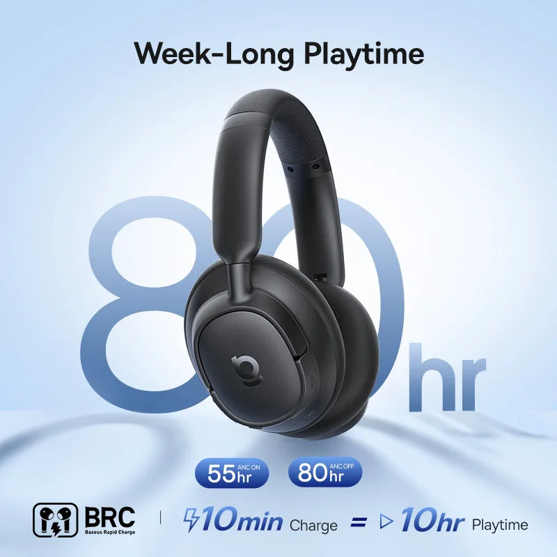 Baseus BH1/EH10 NC ANC Wireless Headphones 45dB Adaptive Hybrid Noise Cancelling Headsets Hi-Res LDAC Headphone Bluetooth 6.0
