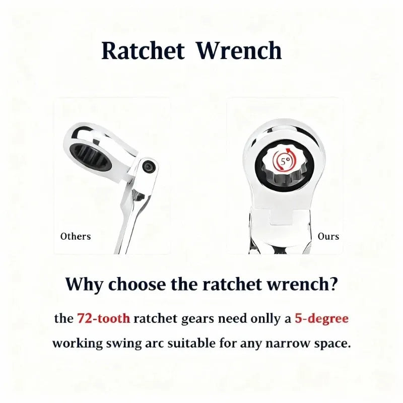 Ratchet Combination Wrench Set 6-32mm Gear Ring Ratcheting Combination Wrench Kit Metric Flexible Head with Canvas Bag Tools Set
