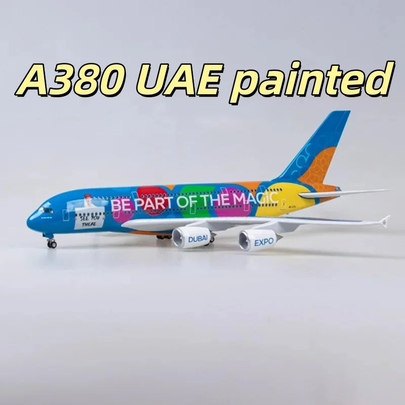47cm A380 Sea Turtle Airlines Series Aircraft 1/160 Scale Resin 380 UAE painted Airplane Model Plane With LED & Wheel Ornament