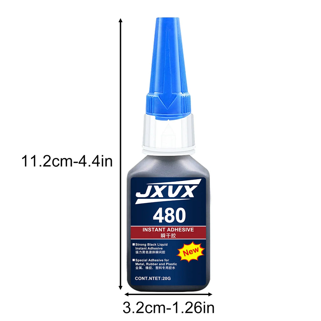 JXVX 20g 480 Super black glue for tyre repair Black liquid glue Durable rubber Wear-resistant adhesive Non-corrosive Instant bonding Leather Original adhesive, complete with dispenser.