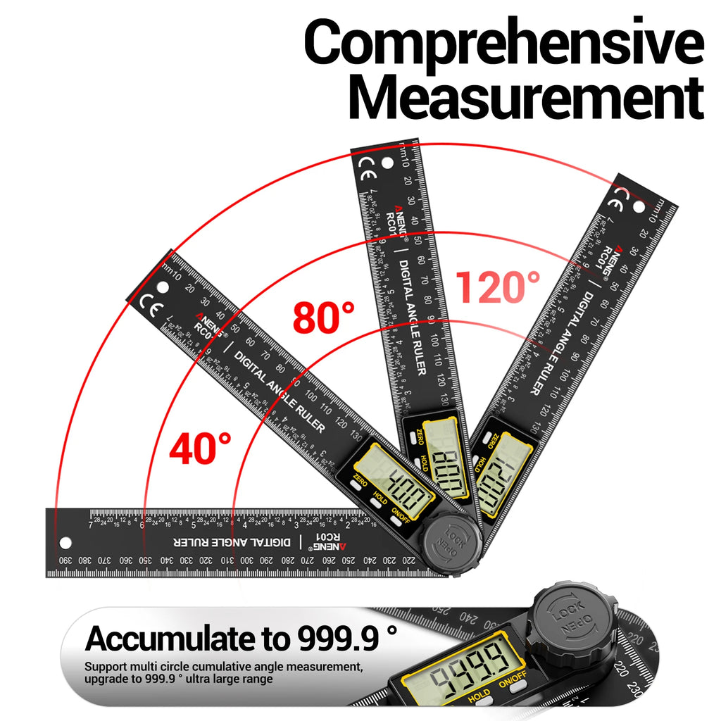 ANENG RC01 Digital Angle Finder Gauge Multifunction Detector 0-0-999.9° Angle Ruler Protractor Caliper Woodworking Tools