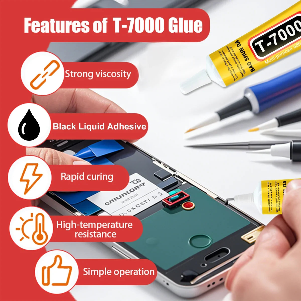 B7000/T7000 Adhesive for Mobile Phones, Jewelry, Metal, and Glass – Waterproof Transparent/Black Adhesive, 110g – Screen Repair