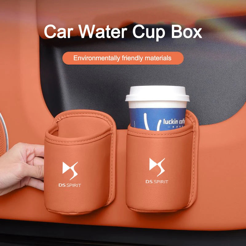 Car Door Water Cup Holder Back Seat Drink Rack Leather Storage Box For Citroen DS Spirit DS3 DS4 DS5 DS6 DS7 Crossback DS9
