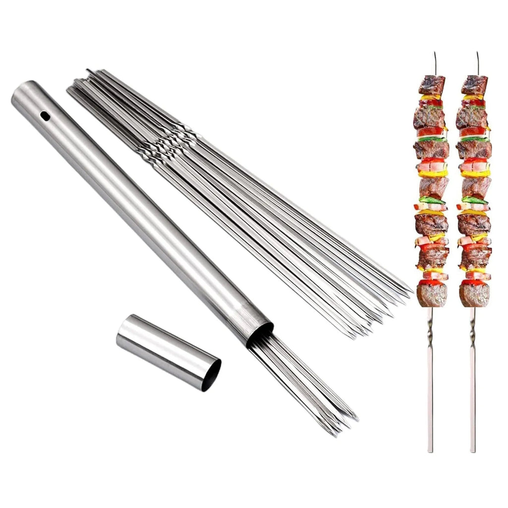 304 Stainless Steel 13.5" Long Flat Barbecue Skewers,40PCS Heavy Duty BBQ Kebab Skewers with Storage Tube,Reusable for Grilling