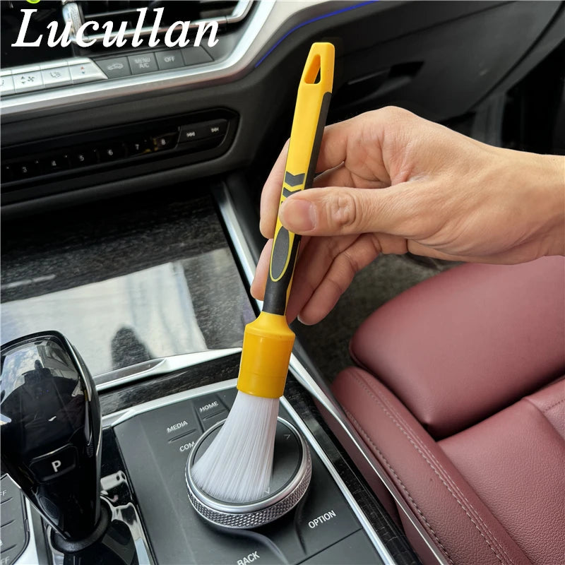 Lucullan White Nylon Hair Prewash&Interior Vent Cleaning Tools Unique Anti-slip Rubber Handle Car Detailing Brushes