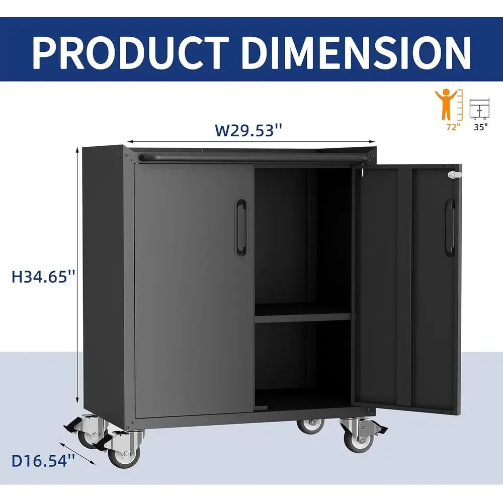 Double-Layer Heavy Duty Steel Rolling Tool Cabinet with Lockable Drawers and Adjustable Shelves for Mobile Workshop Storage and
