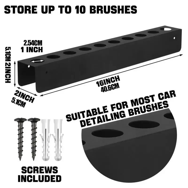 10 Holes Car Detailing Brush Holder Organizer Wall Mounted Multi-use Rack Storage Detailing Cleaning Brush Stand for Garage