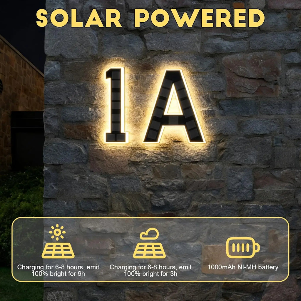 12CM Solar LED House Number Sign Auto Light Sensor Waterproof Outdoor Address Number Plate Lamp for Villa Yard Garden Home