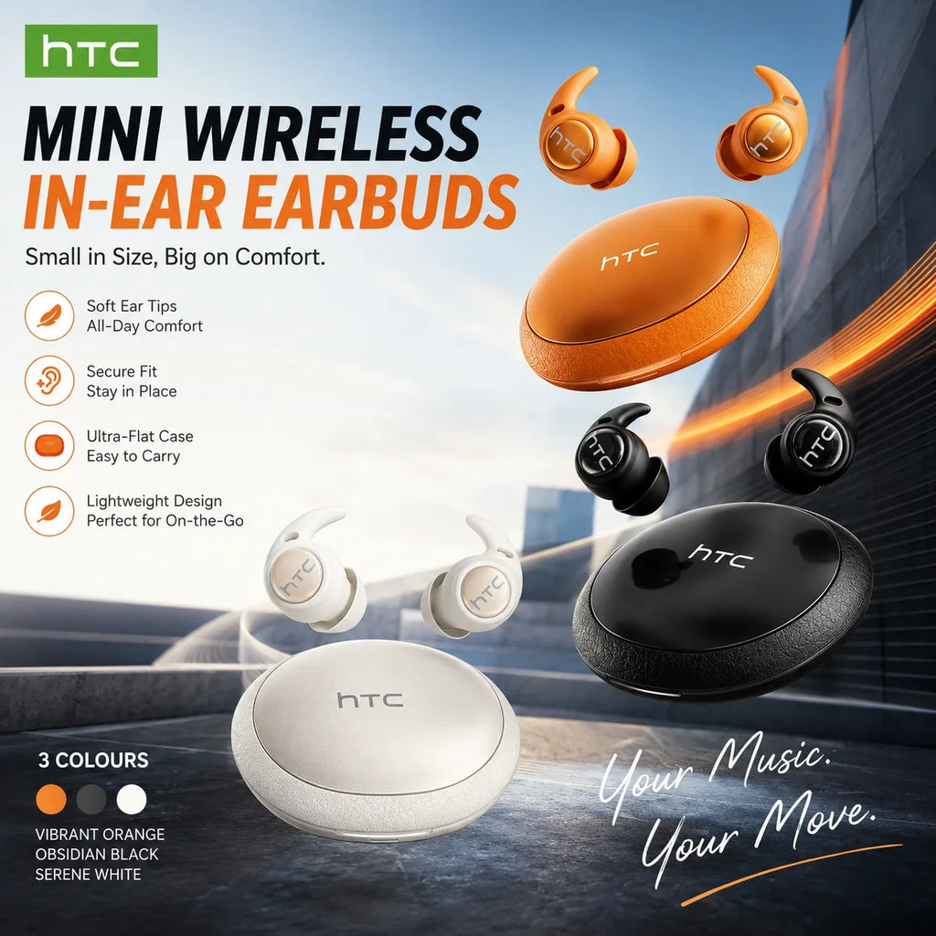 HTC NE76 Bluetooth Earbuds Mini Sleeping Earbuds for Wireless Earphones AI Translator, Noise Reduction Long Battery Headphones