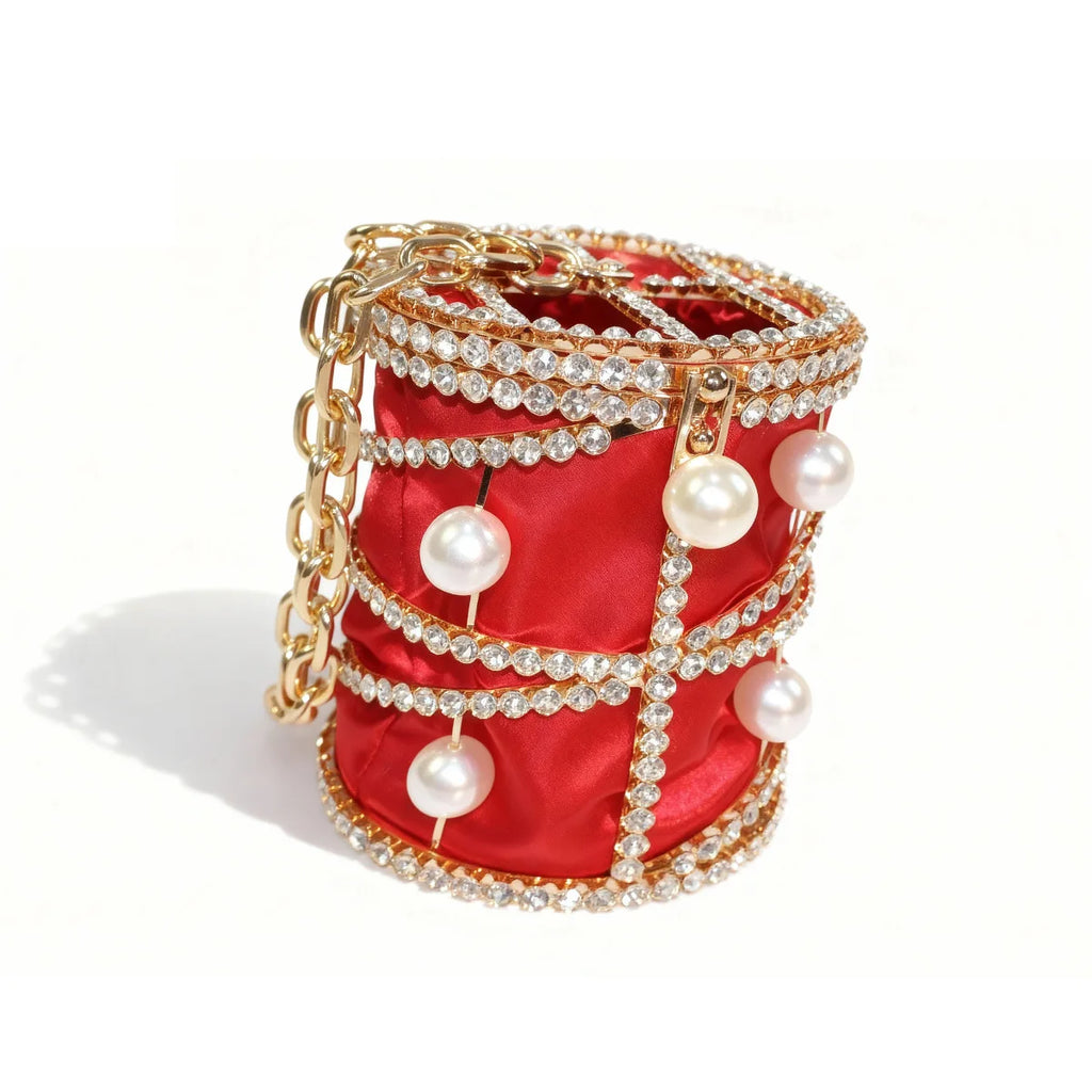 2026 Women's Pearl Bird Cage Bag Hollow Banquet Bag Shiny Light Luxury Dinner Clutch Bag