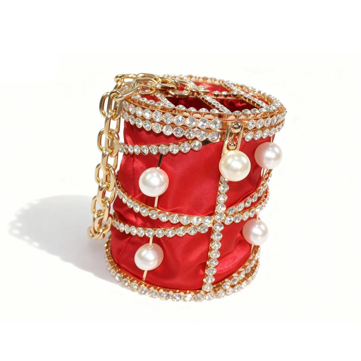 2026 Women's Pearl Bird Cage Bag Hollow Banquet Bag Shiny Light Luxury Dinner Clutch Bag
