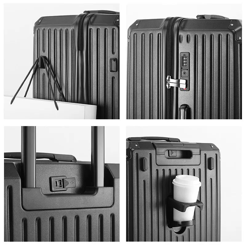 Combination Travel Suitcase Set Large-Capacity Durable Luggage With Cup Holder USB Charging Adapter Rolling Wheel Suit Case